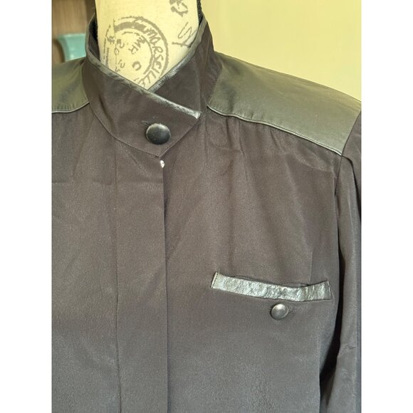 Vintage Erena By Irene Koenig Black Blouse Leather Trim Peplum Size 6 - Picture 2 of 12